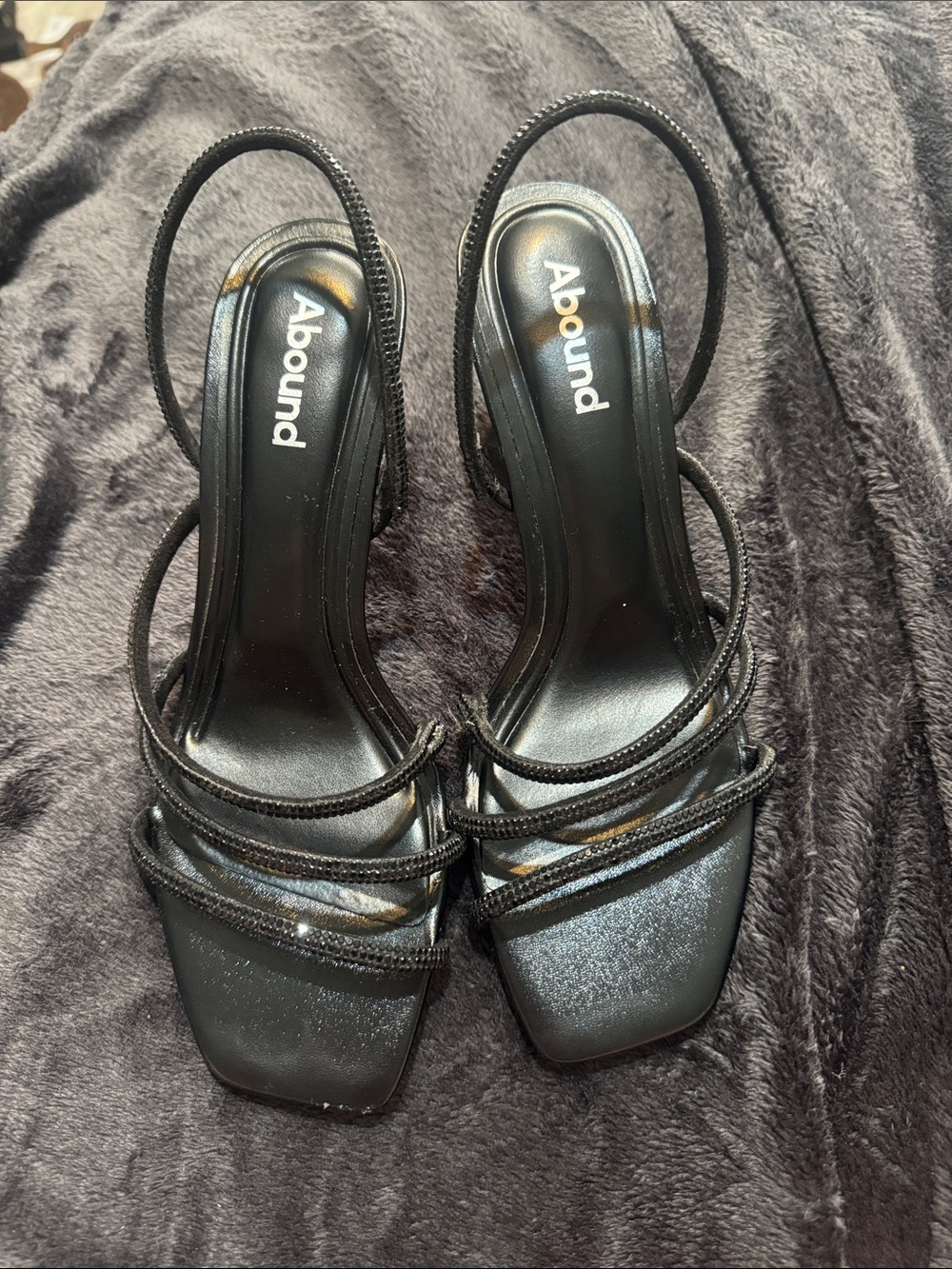 Abound Black Strappy Square-Toe Slingback Heels
